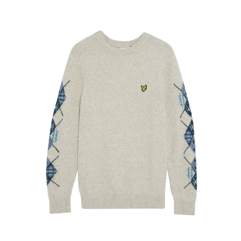 Image of Lyle & Scott Argyle Sleeve Knit Light Grey Marl M