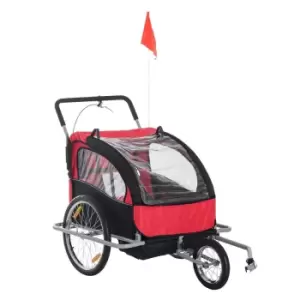 image of Reiten 2-in-1 Collapsible 2-Seater Kids Stroller & Bike Trailer with Pivot Wheel - Black/Red