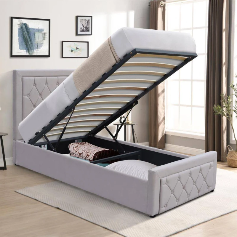 Image of KOSY KOALA Ottoman Bed 4ft Small Double Grey Velvet With 4ft Memory Foam Mattress Grey Unisex