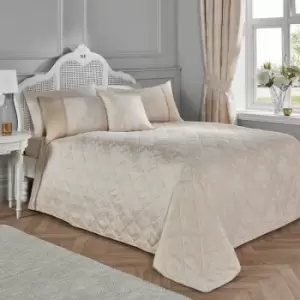 image of Imelda Floral Woven Jacquard Quilted Bedspread, Ivory, 220 x 240 Cm - Dreams&drapes