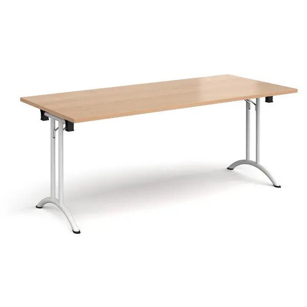 Image of Rectangular Folding Meeting Table with White Curved Legs - 1800mm - Beech