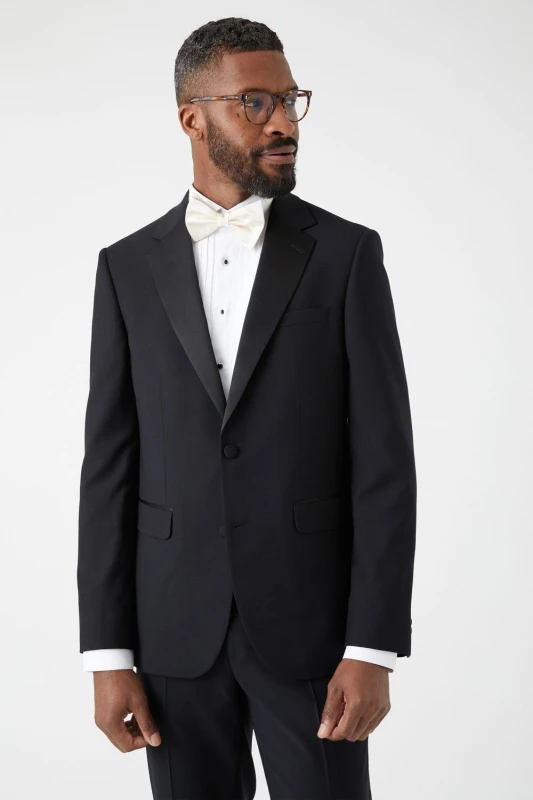 Image of Burton Mens Black Skinny Fit Tuxedo Suit Jacket Black 44R Male BBB03969