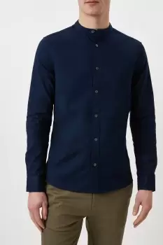 Image of Mens Navy Skinny Fit Grandad Oxford Shirt