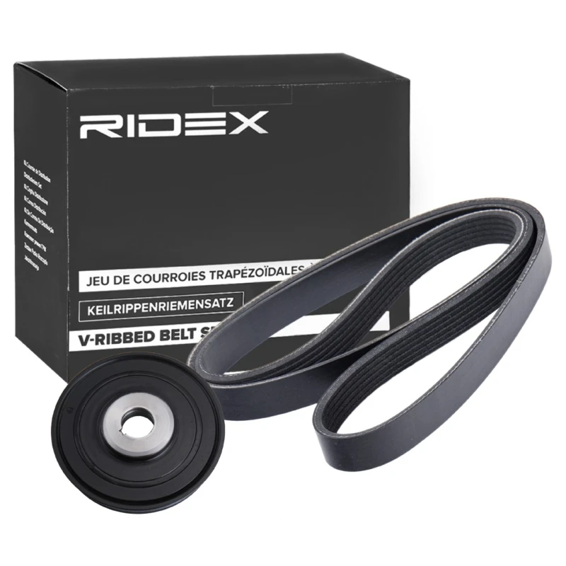 Image of RIDEX 542R0745 V-ribbed belt set without screw, Pulleys: with crankshaft pulley V-Ribbed Belt Set (542)