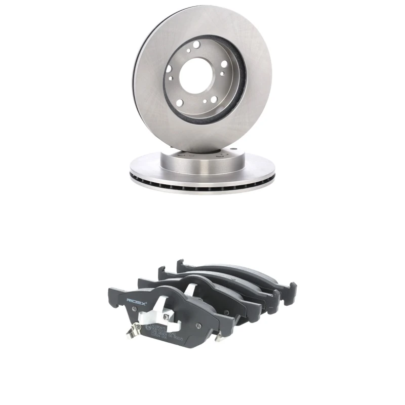 Image of RIDEX 3405B3053 Brake disc and pads set Front Axle, Brake Disc Type: internally vented, with acoustic wear warning Brake Set,disc brakes (3405)