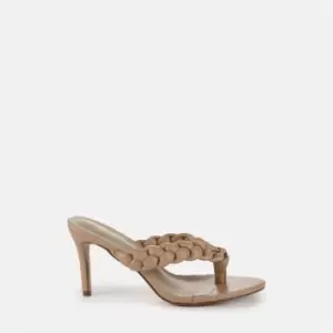 image of Missguided Plaited Flip Flop Mid Heel Mule Sandals - Neutral