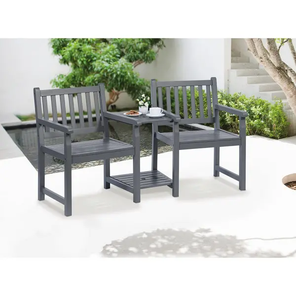 image of Greenhurst Hardwood PU Painted Love Seat - Slate Grey - Grey One Size