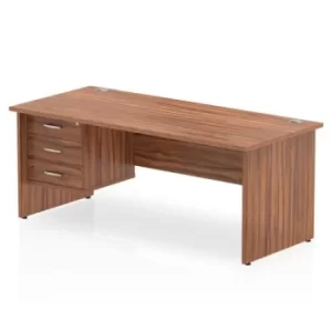Image of Impulse 1800 Rectangle Panel End Leg Desk WALNUT 1 x 3 Drawer Fixed Ped