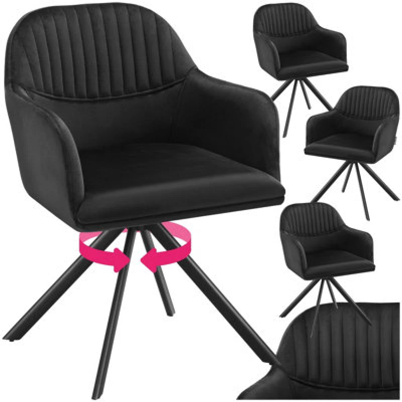 Image of Tectake Set Of 4 Lounge Armchair Living Room Accent Chair 360 Swivel Slim Steel Legs Velvet Fabric - Black/black