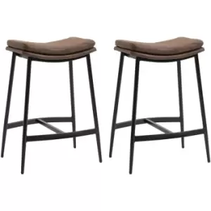 image of HOMCOM Breakfast Bar Stools Set of 2 Upholstered Barstools w/ Curved Seat Brown - Brown