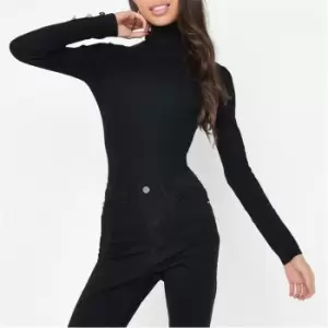 image of Missguided Petite Rib Roll Neck Knit Bodysuit - Black