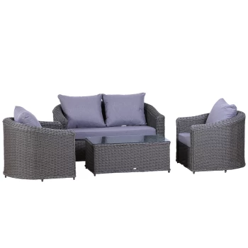 image of Outsunny Deluxe Garden Rattan Furniture Set 4-seater Sofa Set Coffee Table Single Chair Bench Wicker Weave Patio Aluminium Frame Fully-assembly, Grey