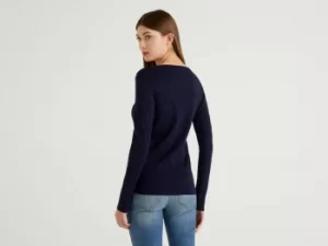 image of Benetton, Long Sleeve Pure Cotton T-Shirt, taglia M, Dark Blue, Women