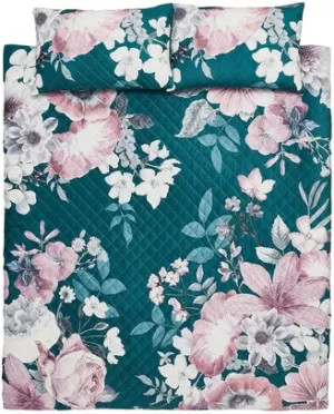 Image of Catherine Lansfield Shrewsbury Velvet Pinsonic Teal Duvet Cover and Pillowcase Set Teal (Blue)