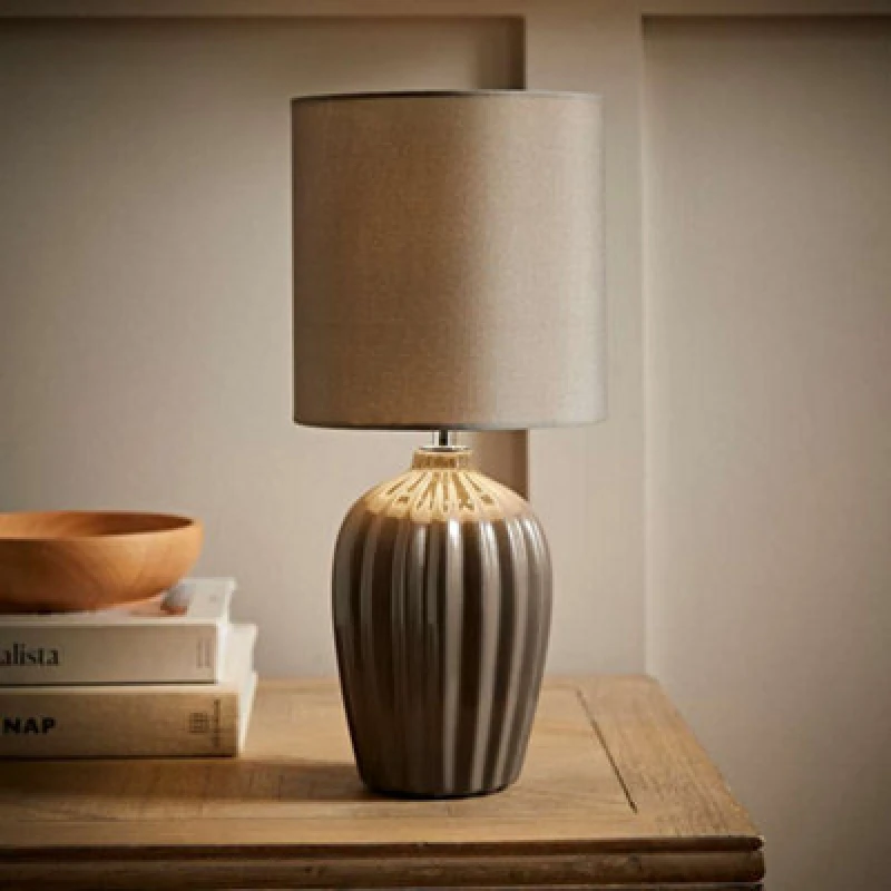 Image of ValueLights Carbone Grey Fluted Table Lamp Grey