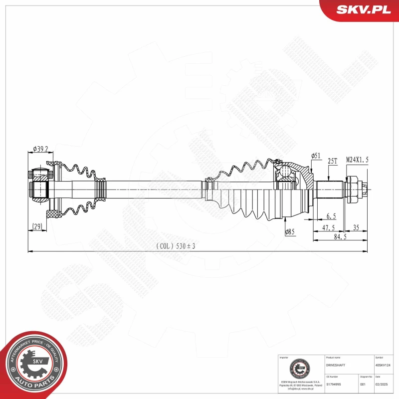 Image of ESEN SKV Drive shaft ESEN SKV 40SKV124