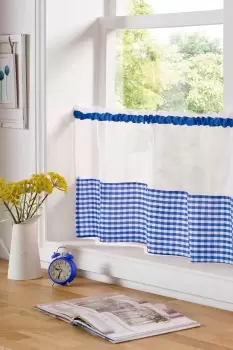 Image of Gingham Cafe Curtain Panels - Size: 59x24" - Blue