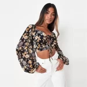 image of Missguided Chiffon Floral Milmaid Crop Top - Black