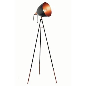 image of Eglo Chester Tripod Single Light Floor Lamp Black & Copper - 60W E27