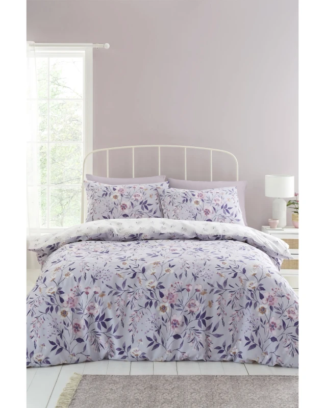 Image of Catherine Lansfield CL Isadora Floral Duvet Set Lilac - Catherine Lansfield - Size: DOUBLE Lilac DOUBLE PO50102