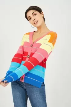 Image of Rainbow Stripe Knitted Cardigan