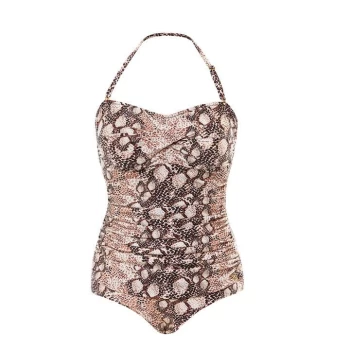 Image of Seaspray Ella Snake Print Draped Bandeau - BROWN