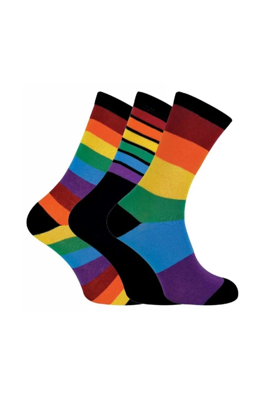 Image of Sock Snob 3 Pairs Bright Patterned Striped Colourful Rainbow Socks Multi male