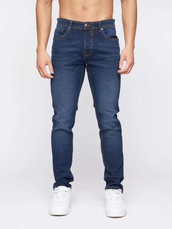 Image of Crosshatch Crosshatch Men Buraca Slim Fit Jeans in Dark Blue Size: 30R Dark Blue 30R Male 5059294162043