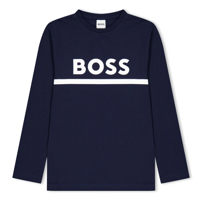Image of Boss Kids Long-Sleeve T-Shirt, Large Logo Design White 10P male 4Y