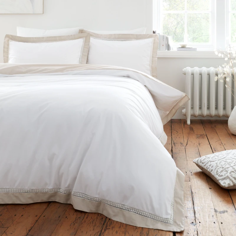 Image of Bianca Oxford Lace 200 TC Cotton Duvet Cover Set - Beige Beige Single