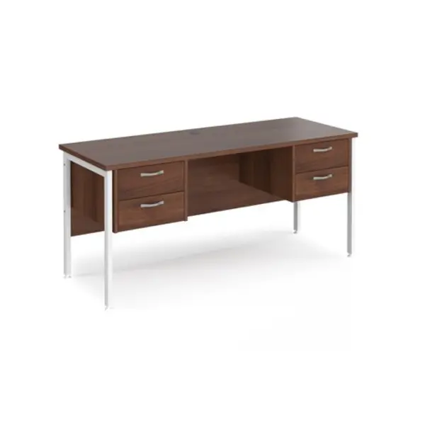 Image of Maestro 25 Office Desk Rectangular Desk 1600mm With Double Pedestal Walnut Top With White Frame 600mm Depth Maestro 25 MH616P22WHW Walnut MH61