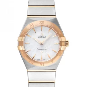 image of Constellation Manhattan Quartz 28mm Quartz White Mother Of Pearl Dial Yellow Gold Ladies Watch