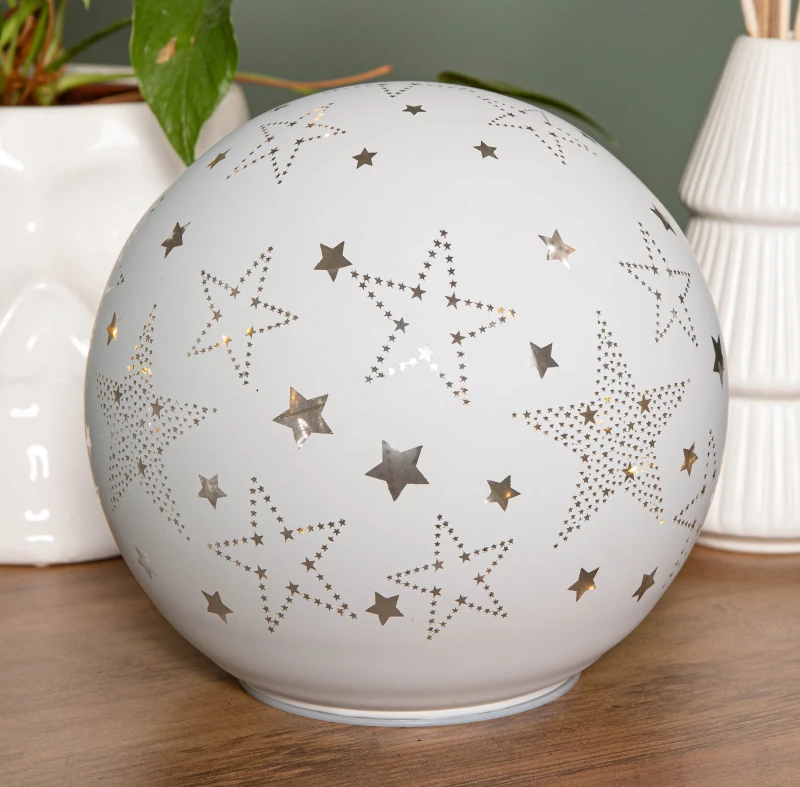 Image of 15cm Battery Operated Light up Star Glass Ball in White with Warm White LEDs
