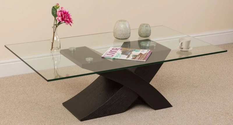 Image of Thats Furniture Milano Glass & Wood Coffee Table for Living Room in Black Unisex