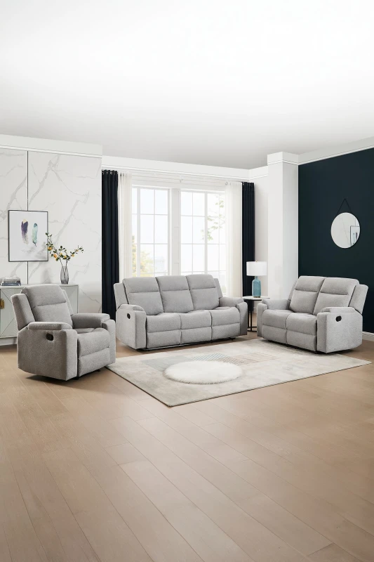 Image of More4Homes Orka 1+2+3 Seater Fabric Manual Recliner Sofa Set in Grey Grey Unisex