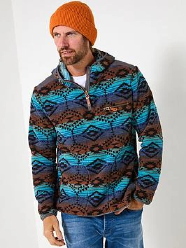 Image of Joe Browns Joe Browns Men Aztec Print Fleece Hoodie in Blue Size: Medium Blue M Male 5059953311331