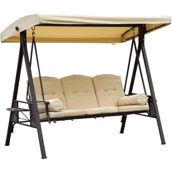 Image of Outsunny - 3 Seater Garden Swing Chair Outdoor Hammock Bench w/ Adjustable Canopy, Cushions and Cup Trays, Steel Frame, Beige