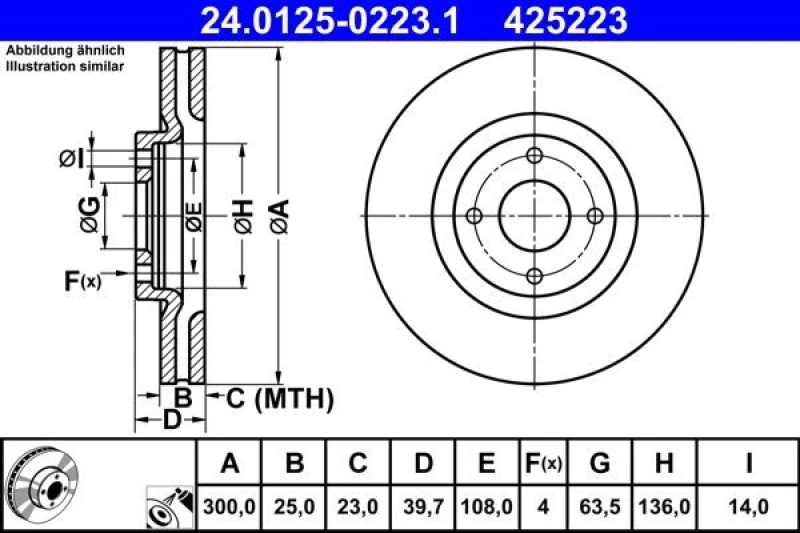 Image of Brake disc ATE 24.0125-0223.1