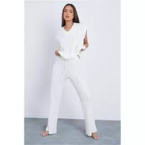 image of I Saw It First Cream Wide Cable Knitted Trousers - White