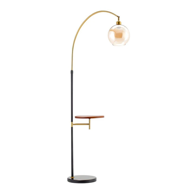 Image of Kabinet UK Modern Adjustable Arc Floor Lamp with Wood Tray Black Gold unisex One size