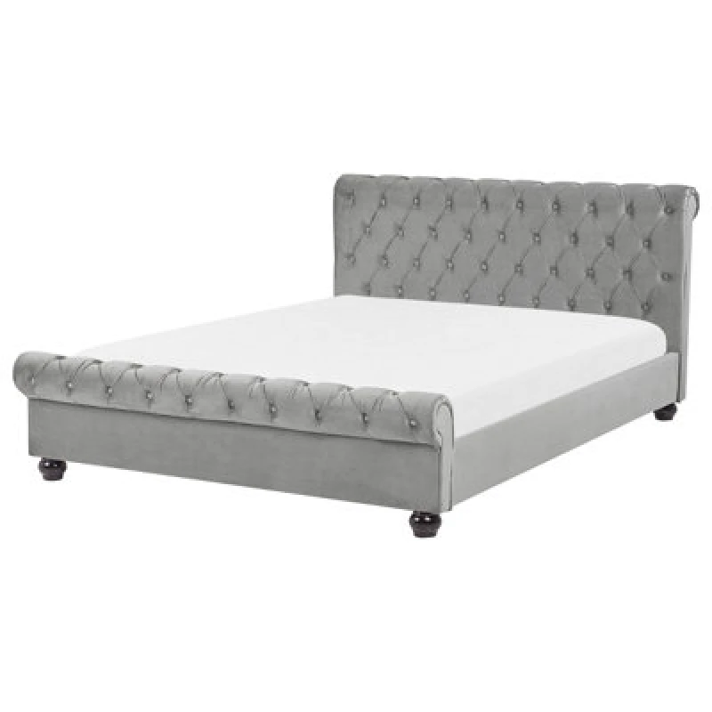 Image of Beliani Bed Velvet Avallon 160 X 200 Cm (Eu King Size) Grey