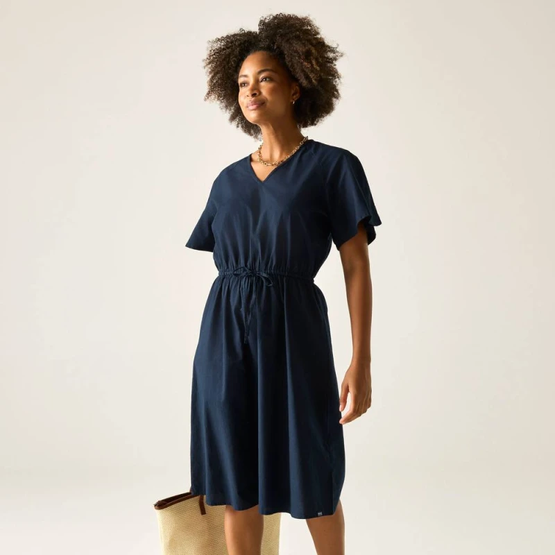 Image of Regatta Womens Elona Cotton V-Neck Dress in Mid Navy Size: 12 Mid Navy Female 12