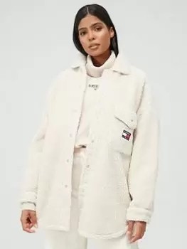 Image of Tommy Jeans Oversized Sherpa Overshirt - Beige, Beige, Size Xxs, Women
