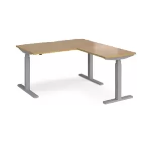 image of Height Adjustable Desk Rectangular Desk With Return 1400mm Oak Tops With Silver Frames Elev8 Touch