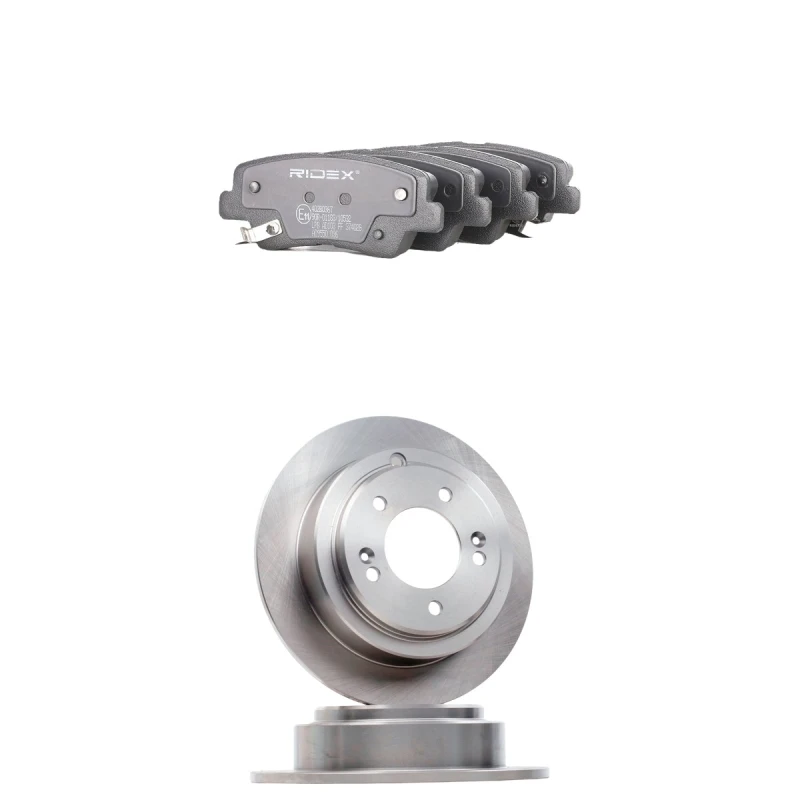 Image of RIDEX 3405B2225 Brake disc and pads set Rear Axle, Brake Disc Type: Solid, with acoustic wear warning Brake Set,disc brakes (3405)