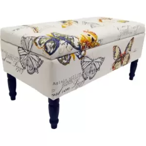 Butterfly - Storage Ottoman Stool / Blanket Box / Padded Trunk - Black / Cream / Multi - Black / Cream / Multi - main image