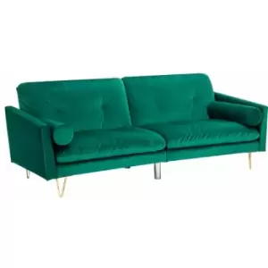 image of Sofa Bed Convertible Sofa Settee with 2 Bolster Cushions in Green - green