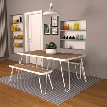 Image of Novogratz Paulette Poolside Outdoor Garden Patio Table and Bench Set - WHITE