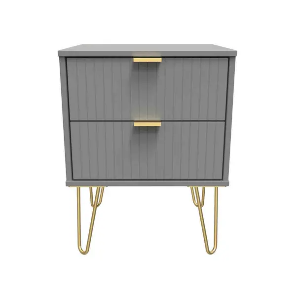 image of Welcome Furniture Ready Assembled Linear 2 Drawer Bedside Cabinet In Dusk Grey