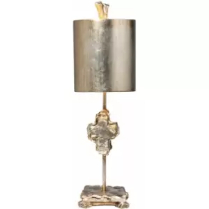 image of Table Lamp Caarving On Stem Footed Base Matching Shade Silver Leaf LED E27 60W